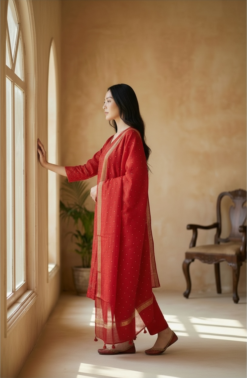 PURE MUL CHANDERI KURTI SET