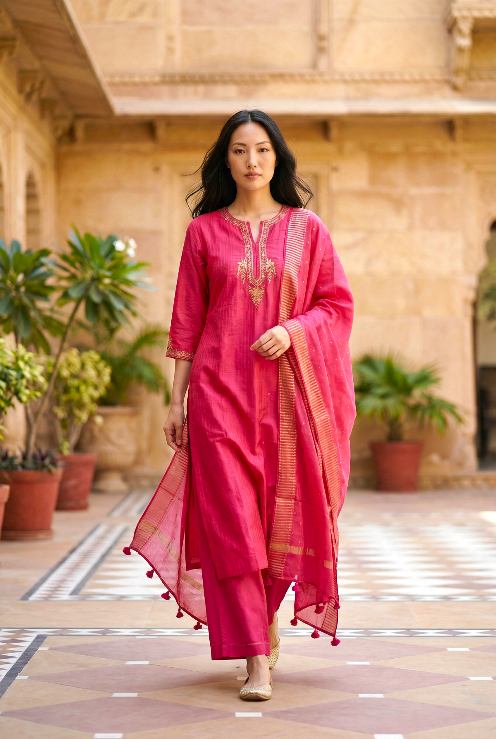 PURE BANARASI MUL CHANDERI kurta set with dupatta