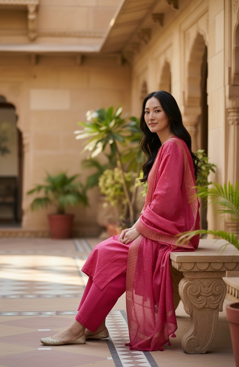 PURE BANARASI MUL CHANDERI kurta set with dupatta