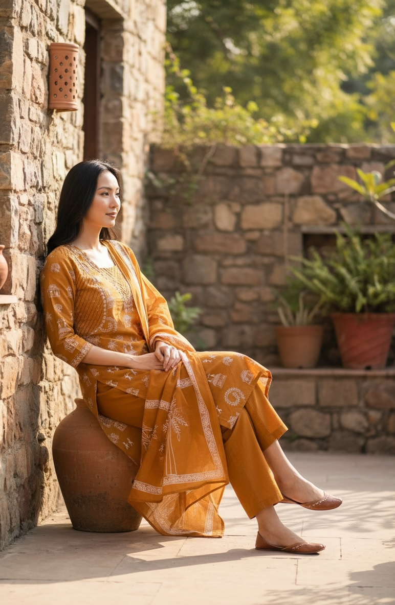 PURE COTTON KURTI SET IN WARLI  ART  PRINTING