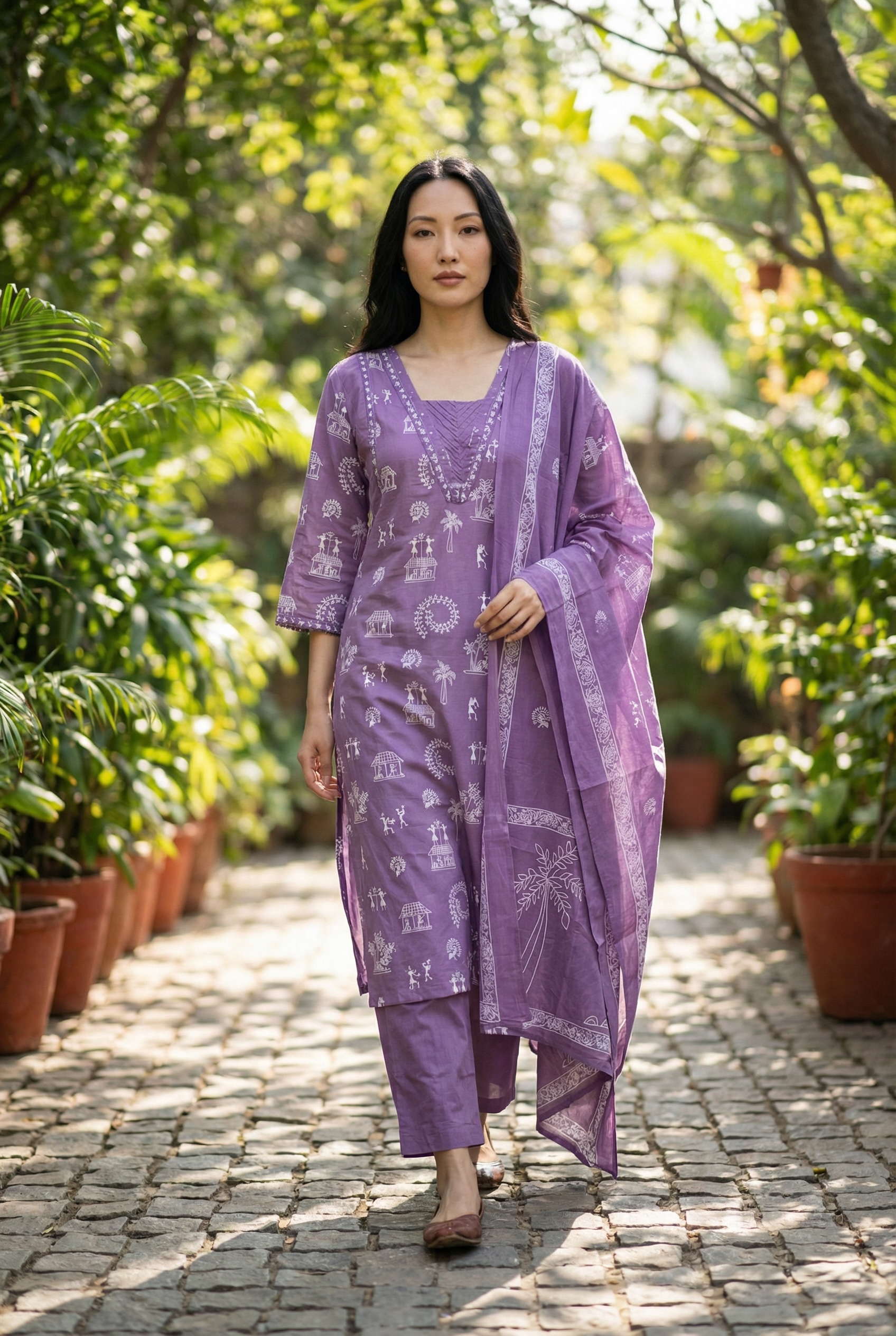 PURE COTTON KURTI SET IN WARLI  ART  PRINTING