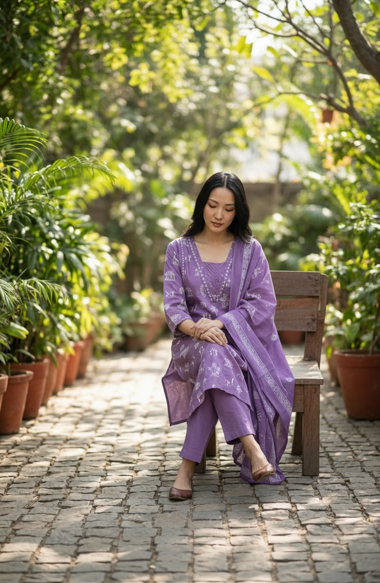 PURE COTTON KURTI SET IN WARLI  ART  PRINTING