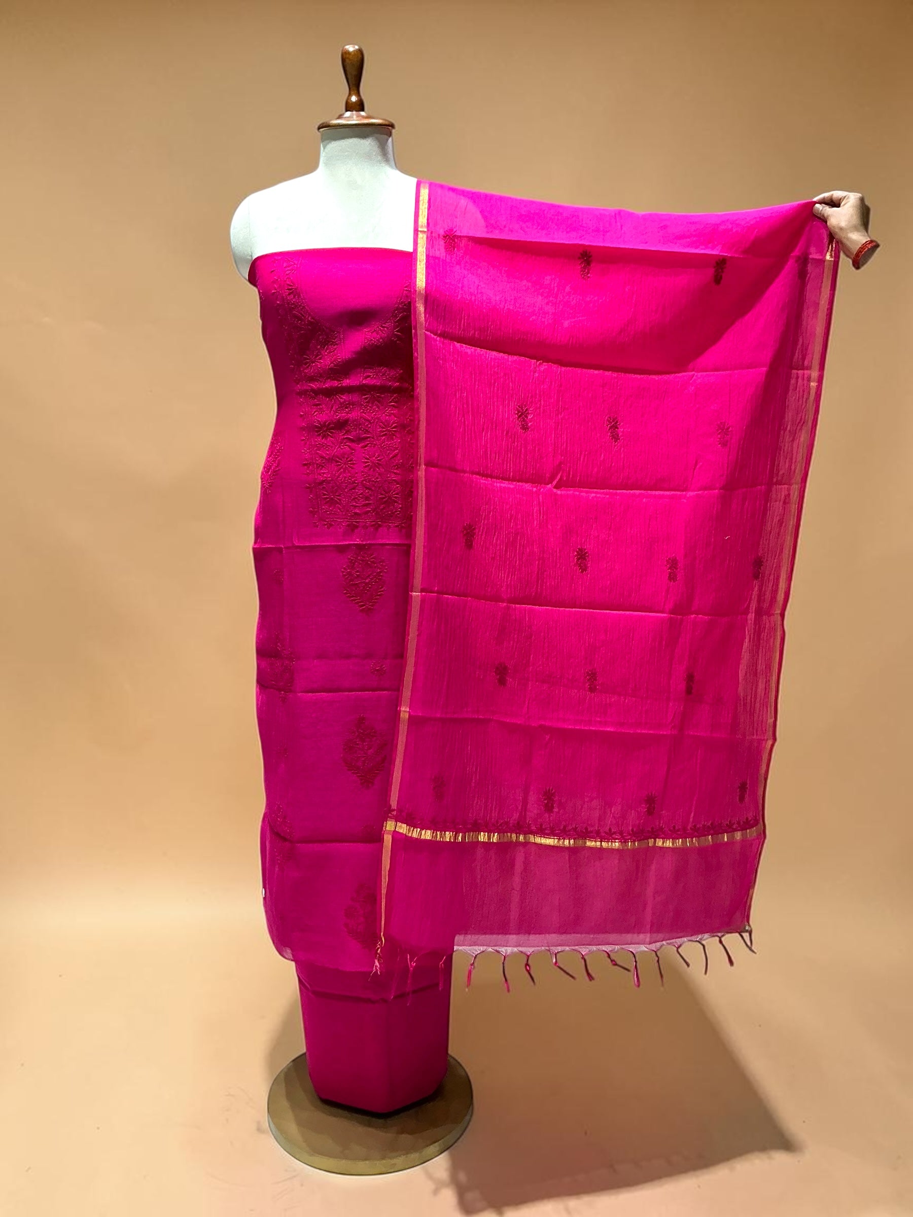 MUL CHANDERI CHIKANKARI SUIT