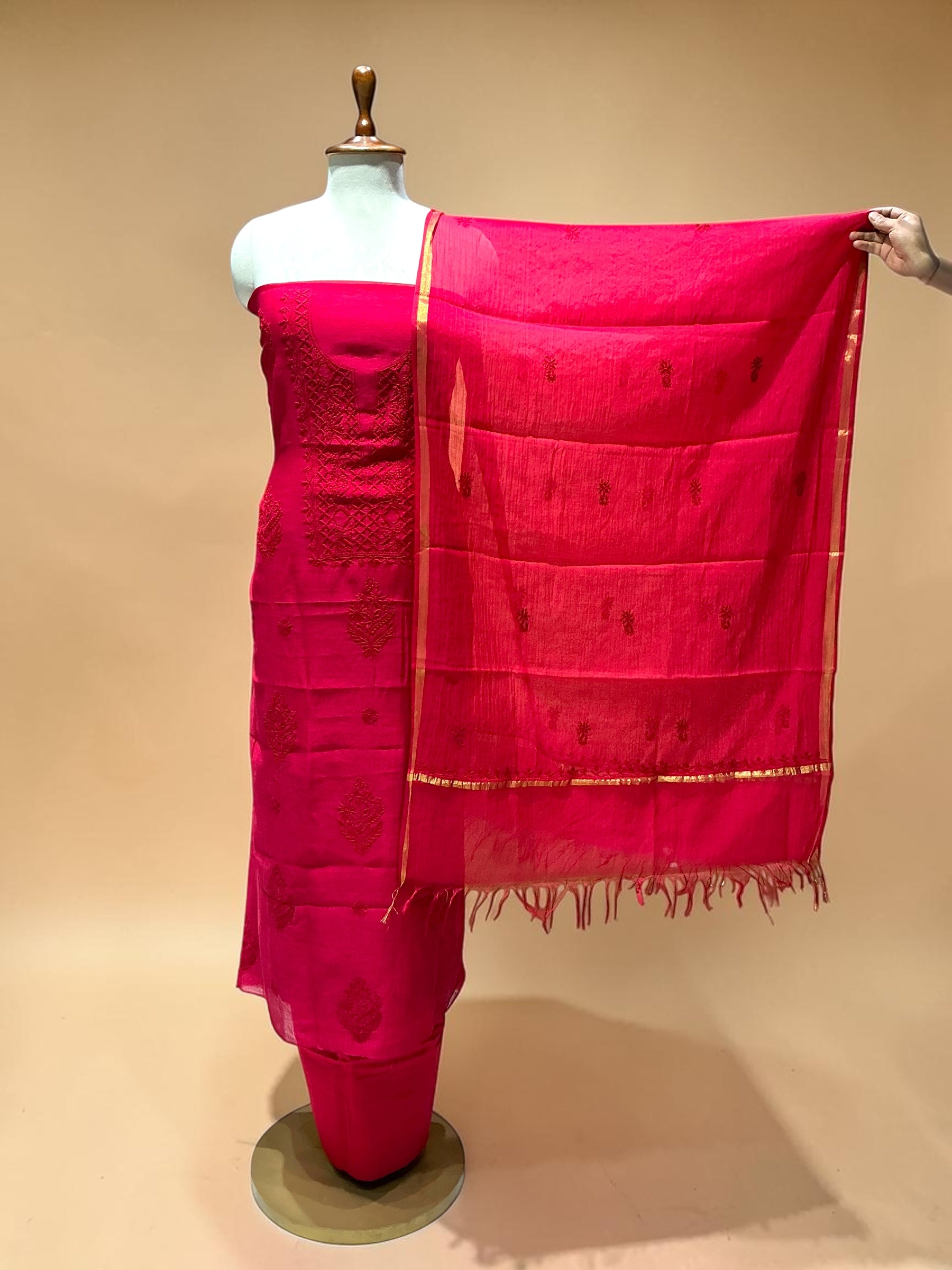 MUL CHANDERI CHIKANKARI SUIT