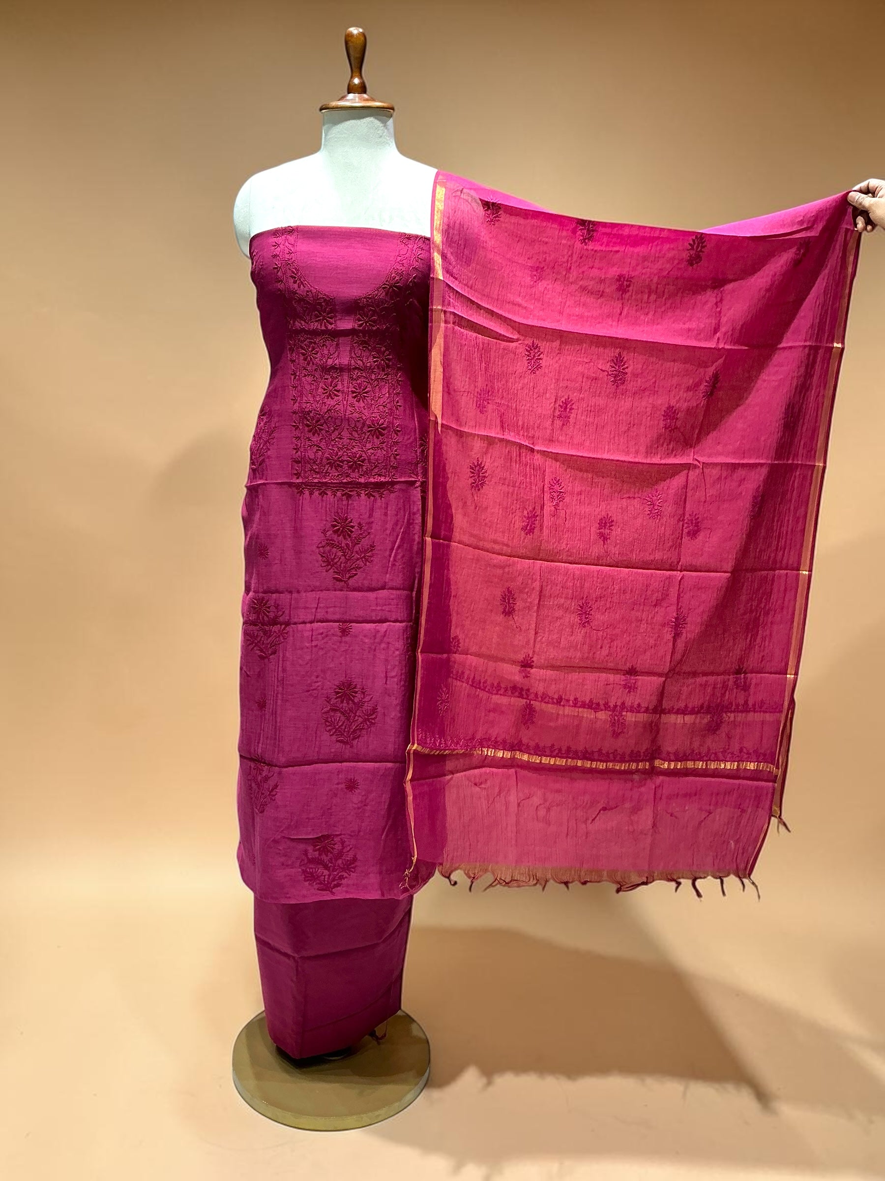 MUL CHANDERI CHIKANKARI SUIT