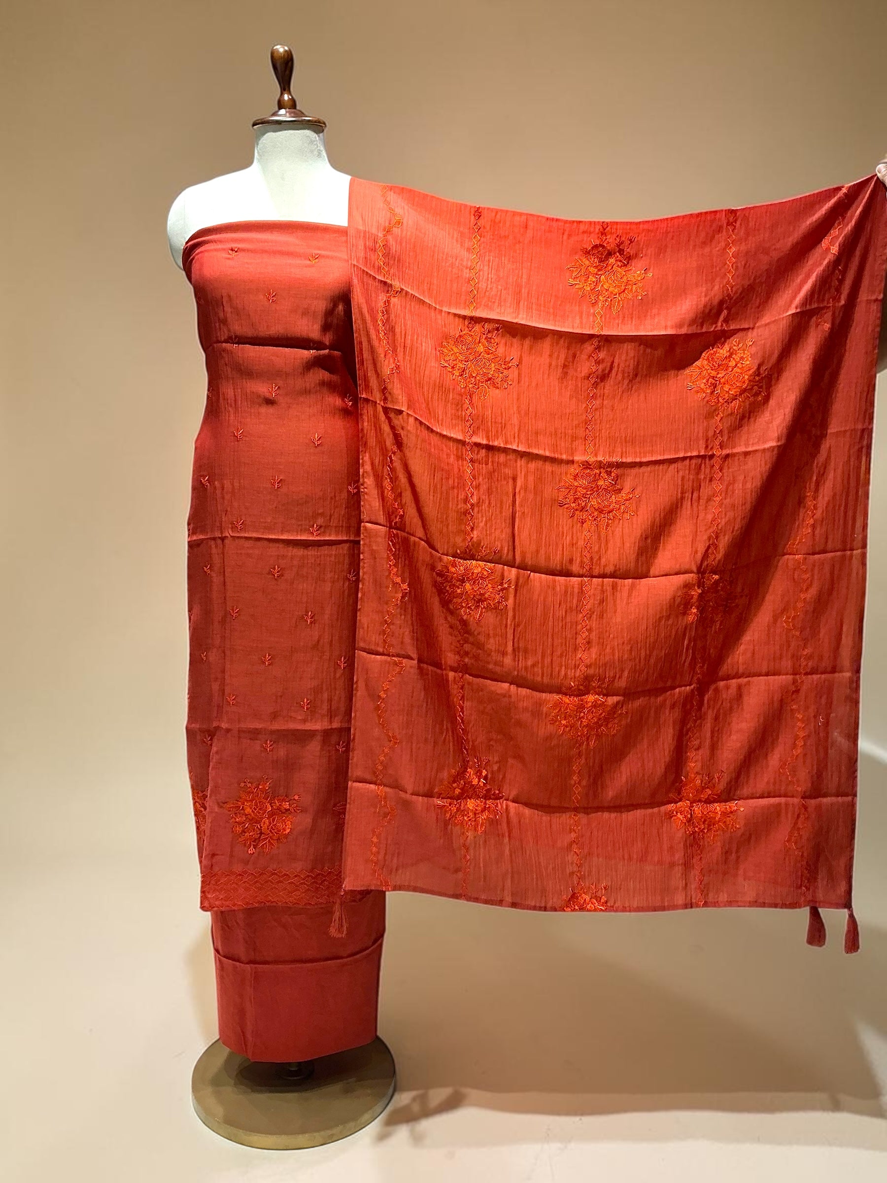 MUL CHANDERI EMBROIDERED SUIT