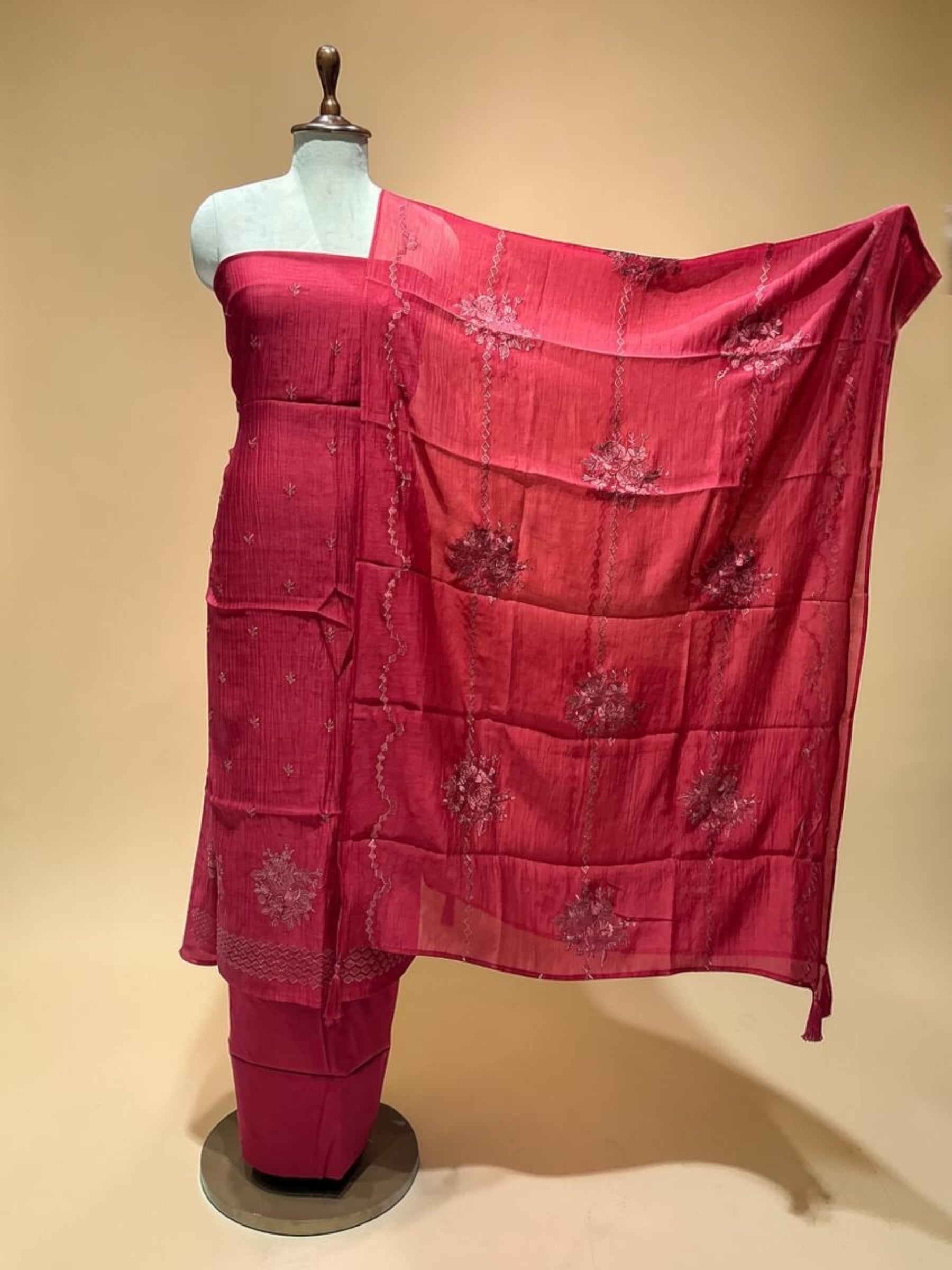 MUL CHANDERI EMBROIDERED SUIT