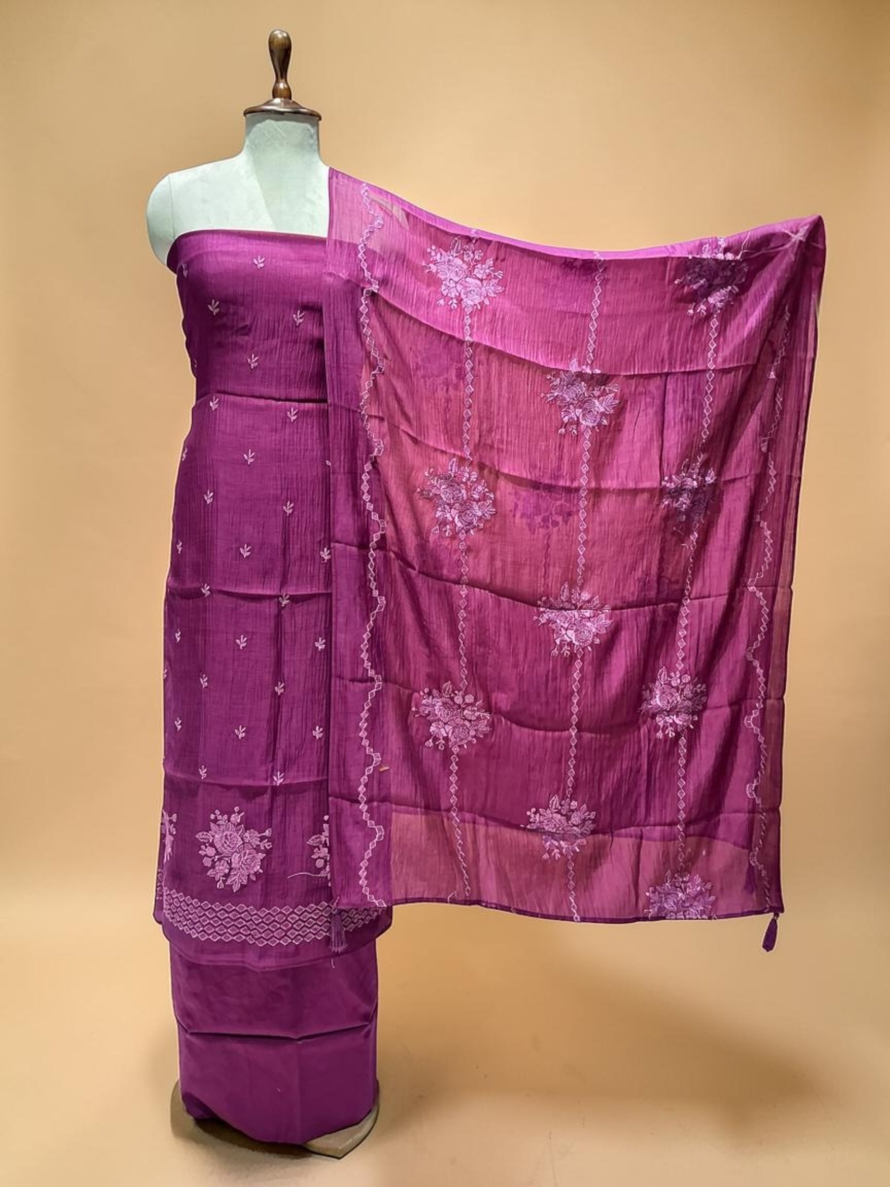 MUL CHANDERI EMBROIDERED SUIT