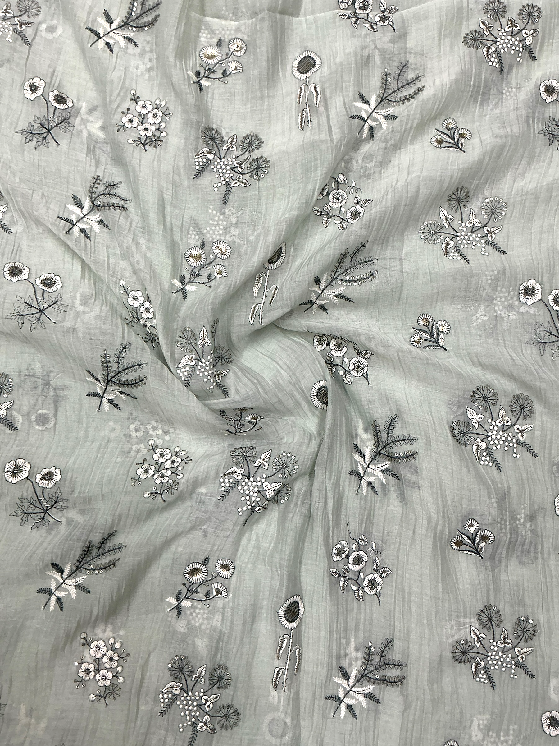 PURE MUL CHANDERI EMBROIDERED FABRIC