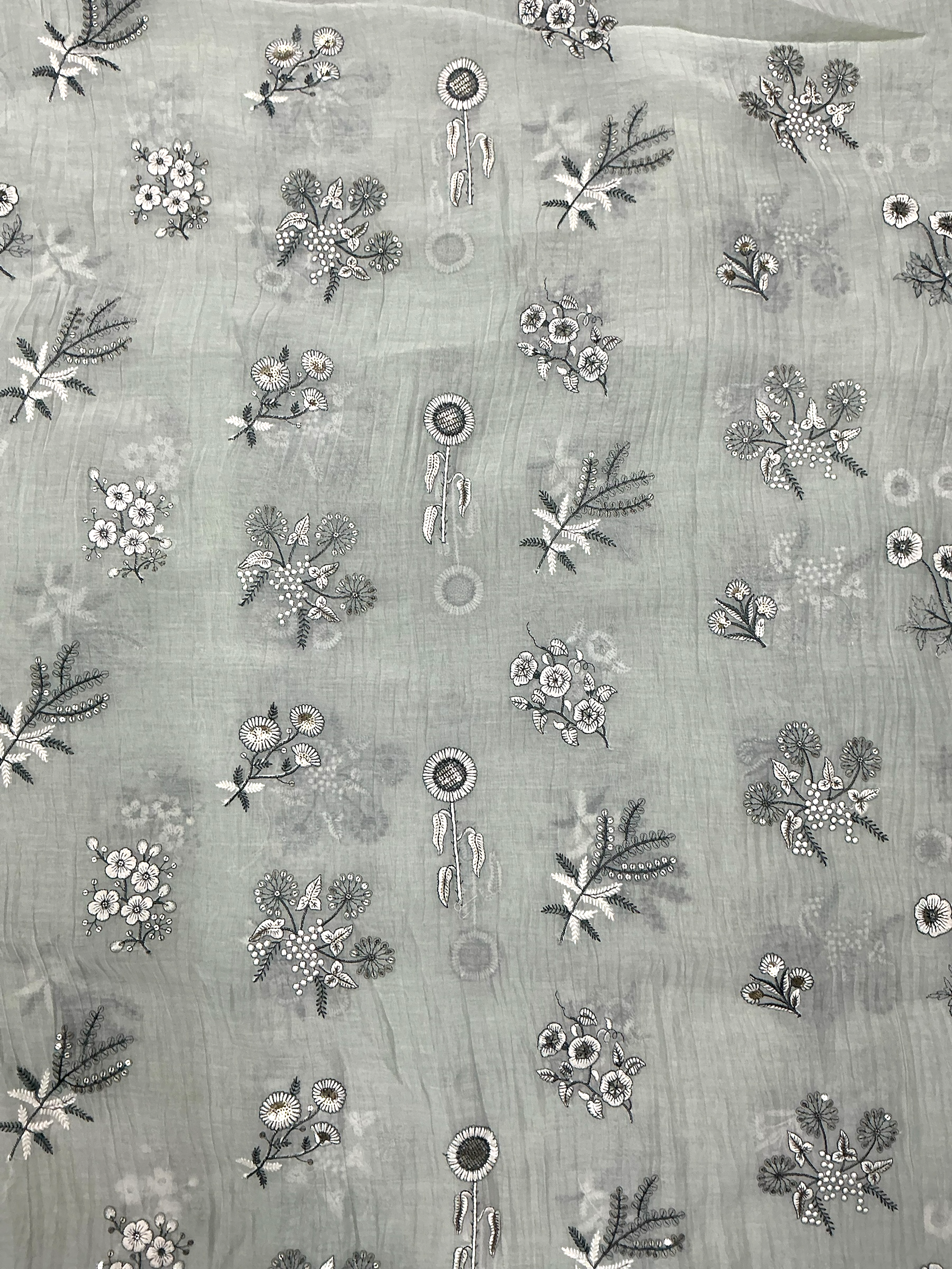 PURE MUL CHANDERI EMBROIDERED FABRIC