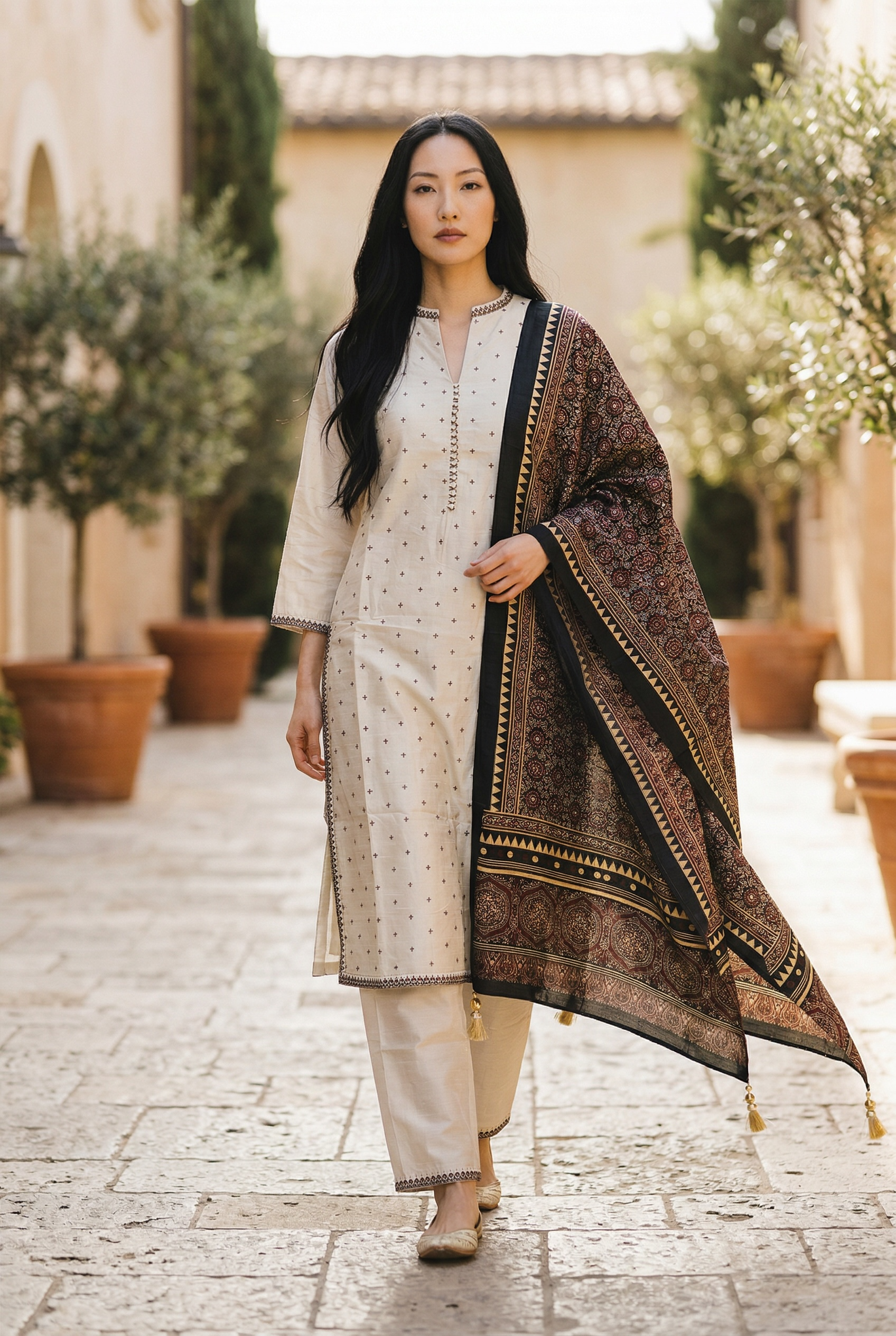 COTTON SILK EMBROIDERED KURTA SET
