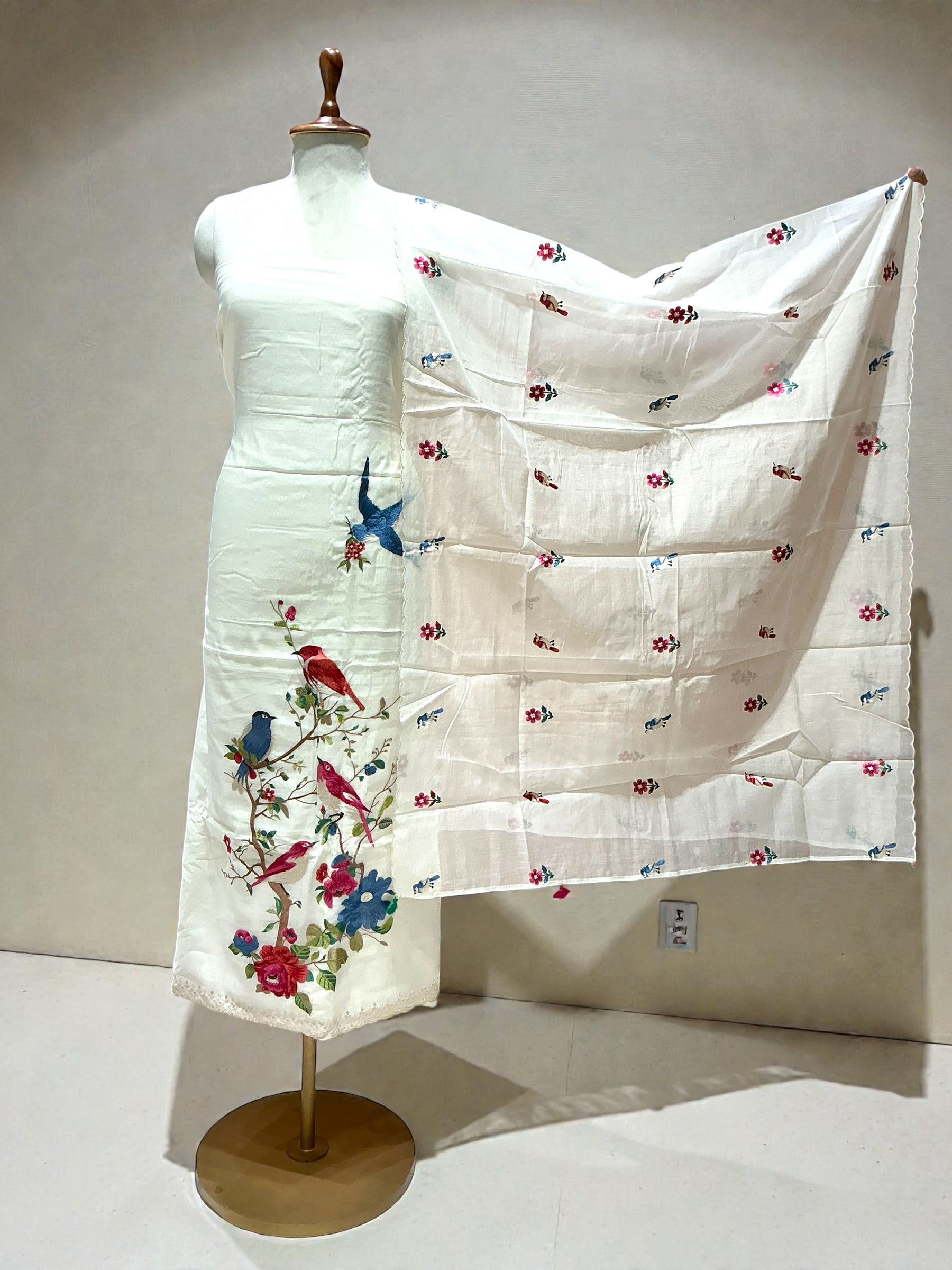 MAHEEN MUL MUL SUIT WITH BEAUTIFUL BIRD EMBROIDERY