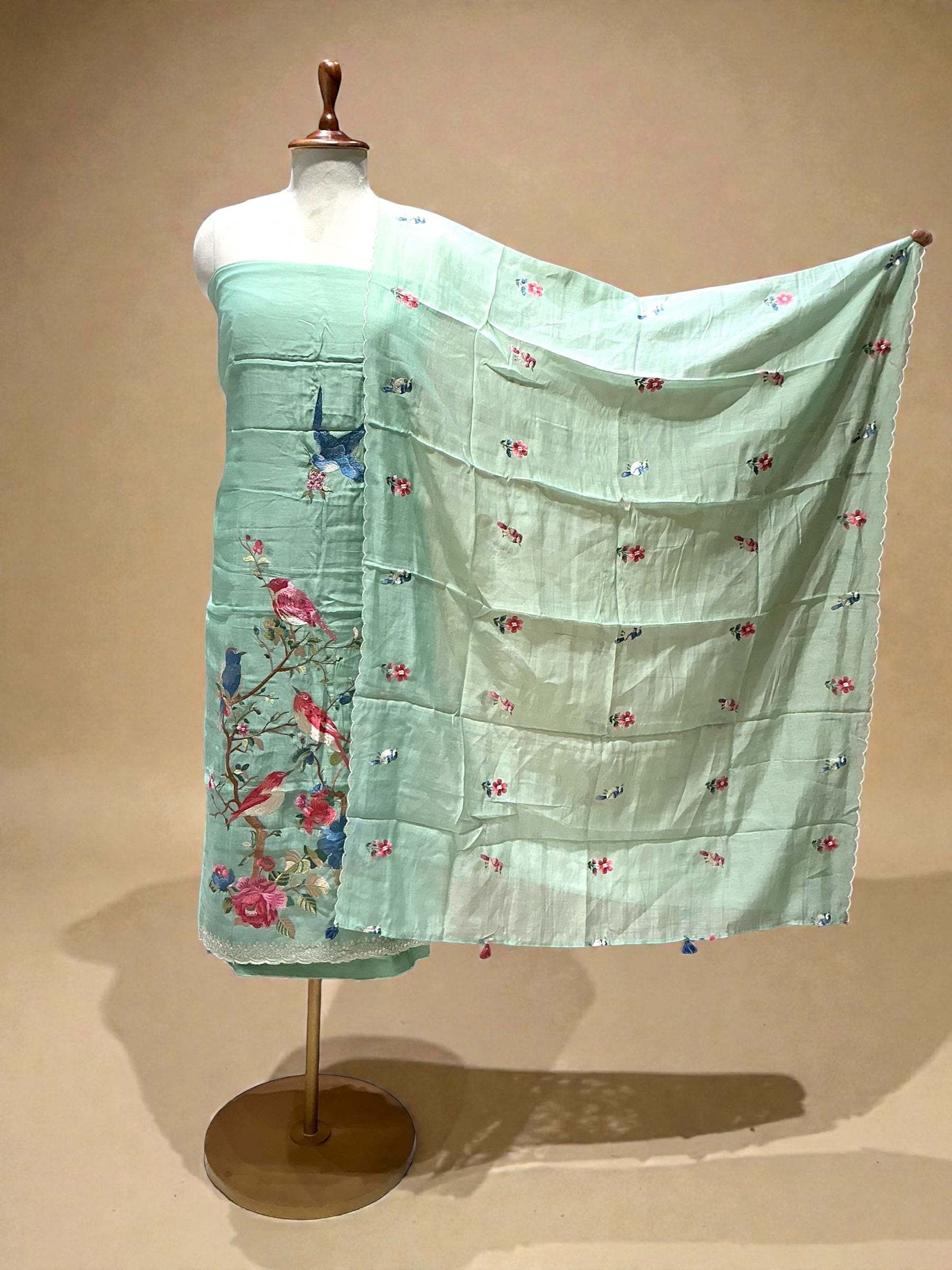 MAHEEN MUL MUL SUIT WITH BEAUTIFUL BIRD EMBROIDERY