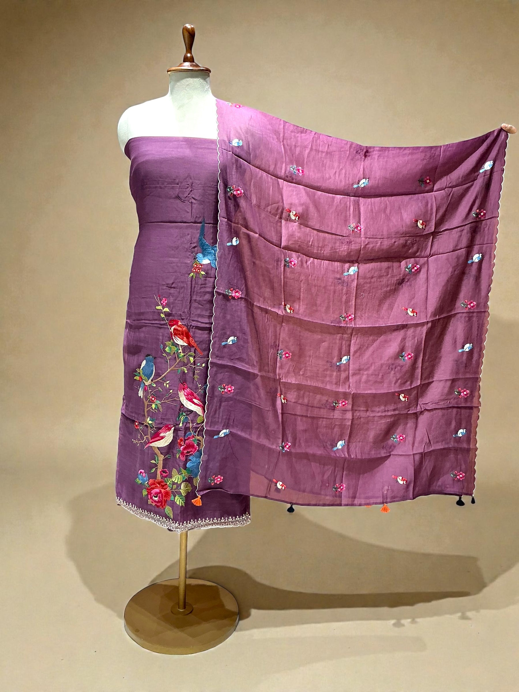 MAHEEN MUL MUL SUIT WITH BEAUTIFUL BIRD EMBROIDERY