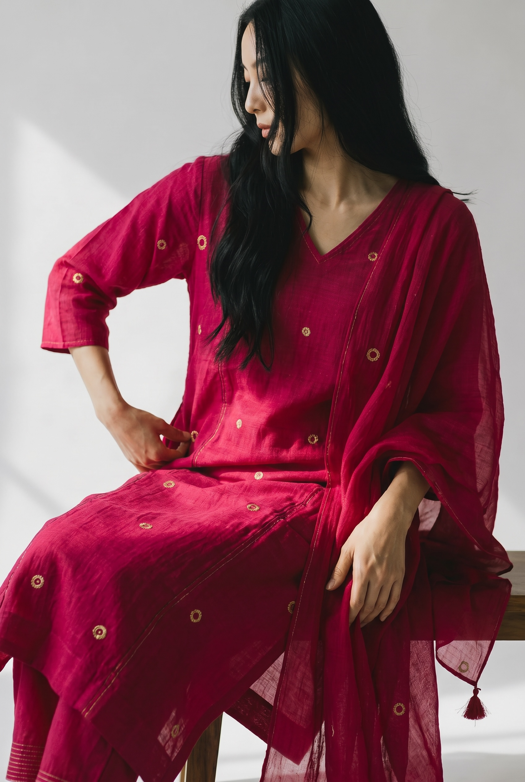 pure mul chanderi Kurti-Set