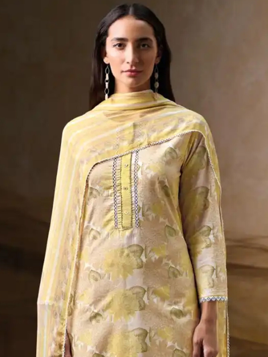 Blue Printed Cotton Suit Set with Dupatta