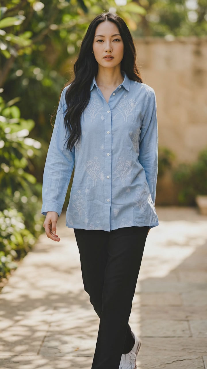 women's cotton shirt - embroidered casual and office wear top